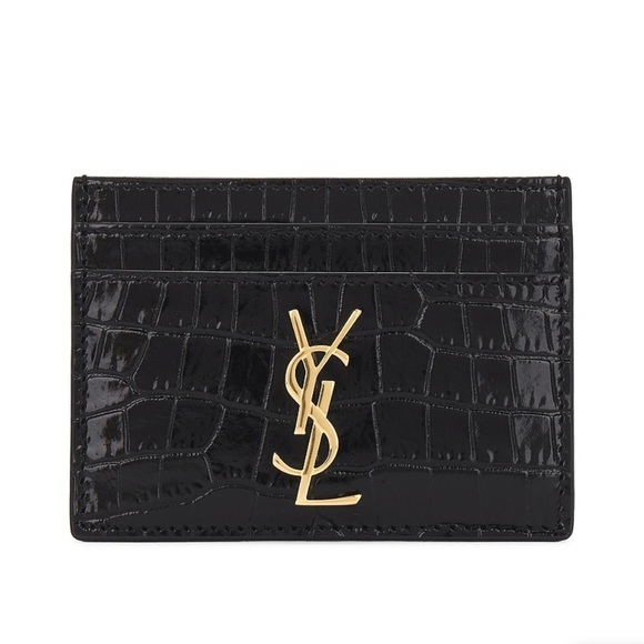 Saint Laurent Black Card Holder with Gold Logo - Picture 1 of 8